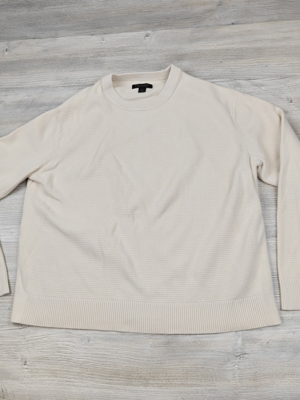 Banana Republic Organic Cotton Waffle Knit Sweater Mens Large Cream Ivory L